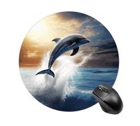 Beautiful Dolphin Round Mouse Pad, Non-Slip Rubber Base Waterproof Washable, Computer Mouse Mat for Office Gaming Studying, Premium-Textured Durable Portable Circle Mousepad for Desktop PC Notebook