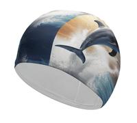 Beautiful Dolphin Swim Cap Unisex Adult Swimming Cap Non Slip Pool Hat Comfortable Durable Easy to Put On and Off Waterproof Swim Hat Keep Hair Dry