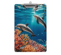 Beautiful Dolphins Coral Clipboard, A4 Acrylic Clipboard with Hanging Hole, Ultra-Light Clip Board - Holds 100 Sheets, Shatterproof Document Holder for Office, 12.5" X 8.5"
