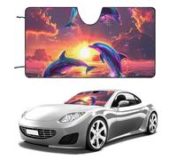 Beautiful Dolphins Sunset Funny Car Windshield Sun Shade Collapsible Vehicle Front Window Visor Heat Insulation Cover 51"×28" 55"×30"