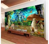 Beautiful Dreamlike Forest Mushrooms Sika Deer 3D Wallpaper Easy Install Feature Office Living Room Sofa Bedroom TV Background Wall Decoration-430cm×300cm