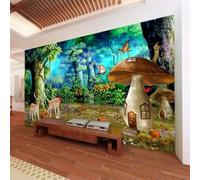 Beautiful Dreamy Cartoon Forest Mushrooms Deer 3D Wallpaper Premium Textured Silk Study Dining Living Room Bedroom Sofa TV Wall Easy Install-400cm×280cm