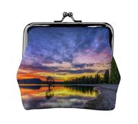 Beautiful Dusk Lake Print Print Coin Purse for Men Women Leather Kiss Lock Small Pouch Coin Wallet