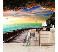 Beautiful Dusk Sea Birds Wooden Bridge 3D Wallpaper Easy Install Feature Office Living Room Sofa Bedroom TV Background Wall Decoration-150cm×105cm