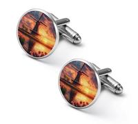Beautiful Dutch Windmill at Sunset Men's Alloy Cufflinks Classic Cuff Link Fashion Shirt Accessories for Business Party Wedding 1.7cm