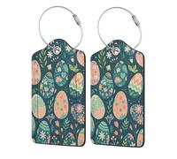 Beautiful Easter Egg Luggage Tags with Stainless Loop Privacy Cover ID Funny Cute Unique Pattern 2 PCS