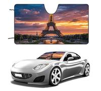 Beautiful Eiffel Tower Paris Car Windshield Sun Shade - Reflector Sunshade Offers Ultimate Protection for Car Interior, Cool Reflective Sun Blocker Fits Small Sedans, Mini SUVs 55"x30"
