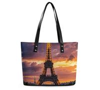 Beautiful Eiffel Tower Paris Leather Tote Bag for Women Top Handle Purses Handbags Casual Work Tote Travel Shoulder Bag, Beautiful Eiffel Tower Paris, 29*34*14cm