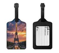 Beautiful Eiffel Tower Paris Luggage Tag PU Waterproof Travel Name Tag with Card Holder for Women Men Suitcase Identifier Cute Travel Essentials