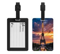 Beautiful Eiffel Tower Paris Luggage Tags for Suitcases with Durable Loop Privacy Cover ID Label Travel Bag Cute Luggage Identifiers for Women Men Travel Backpack Traveling Accessories
