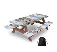 Beautiful Eiffel Tower Paris Print 3 Pack Wipeable Picnic Bench Cover And Table Cover Lightweight Table Cloth For Camping Outdoor