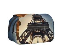 Beautiful Eiffel Tower Paris Print Double Clamshell Pen Case, Zipper Pockets, Large Capacity For Art Supplies & Travel