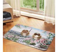 Beautiful Eiffel Tower Paris print PU Leather Feeding Mat for Dogs Cats Pet Food Mat Absorbent Non-Slip Rubber Bottom