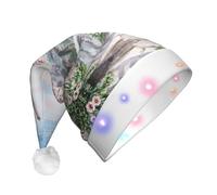 Beautiful Eiffel Tower Paris Print Santa Hat With Led Lights, Funny Christmas Hats For Adults For New Year Holiday Party Supplies