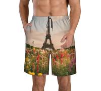 Beautiful Eiffel Tower Paris Print Stylish Men Beach Shorts Lightweight Cozy Swim Trunks Summer Casual Outings Holiday White