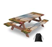 Beautiful Eiffel Tower Paris Print Waterproof Picnic Table Cover With Bench Cover Set Of 3 Elastic Edge Durable Outdoor Tablecloth