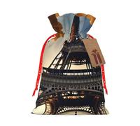 Beautiful Eiffel Tower Paris Printing Christmas Drawstring Gift Bags With Holiday Present Xmas Party Favors Fillers Sacks