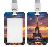 Beautiful Eiffel Tower Paris Retractable ID Badge Holder with Lanyard Vertical Badge Reel Keychain Clip Name Tag Id Card Holder Protector for Nurse Officer Teacher Security Staff Women Men