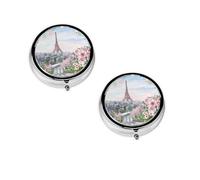 (Beautiful Eiffel Tower Paris) Round Pill Box with 3 Compartment Small Pill Organizer Portable Pill Case Vitamin Containers, Travel Essentials 4.6x4.6x1.8 cm