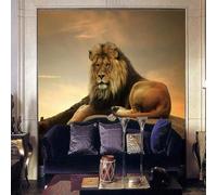 Beautiful Evening Sunset Fierce Animal Lion 3D Wallpaper Textured Silk Easy Install Living Room Sofa Bedroom Dining Room Home Decoration Wall-150cm×105cm