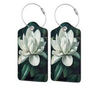 Beautiful Evergreen Magnolia Luggage Tag for Suitcase 2 Pack Leather Luggage Tag with Privacy Flap Name Id Label and Metal Loop for Women Men Travel
