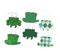 Beautiful Exquisite Four-leaf 6 Pairs Patrick's Day Leather Earrings Festive and Sturdy