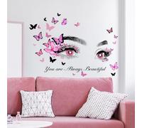 Beautiful Eyelash Eyes Wall Stickers Flying Butterfly Wall Decals You are Always Beautiful Quotes Wall Decor Vinyl Wall Art Butterflies Wall Decor Stickers for Women Girls Bedroom Living Room Decor