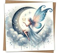 Beautiful Fairy Birthday Card - Cresent Moon Girl Pixie Magical Greeting Card for Her Friend Mum Aunt