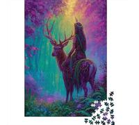 Beautiful Fairy Riding A Stag through The Misty Forest,Puzzles Gemusterte Nachhaltige Puzzles Für Erwachsene Hochwertige Holzspielpuzzles 70x50cm/1000pcs