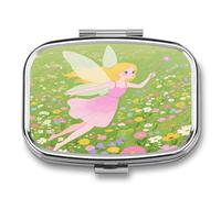 Beautiful Fairy Small Pill Box for Purse Travel Essentials Metal Pill Case 2 Compartments Compact Medicine Container Portable Daily Pill Organizer for Vitamins Fish Oils
