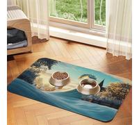 Beautiful Fairy Tale Rendering Pet Feeding Mat Dog Cat Eating Food Absorbent Leather Tablecloth for and Water Bowl Waterproof No Stains Quick Dry Non-Slip 17.72 * 11.8IN