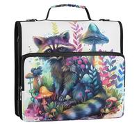 Beautiful Fantasy Magical Raccoon 3 Ring Zipper Binder with Handle Shoulder Strap, 500 Sheet Capacity Multi-Pocket Storage Organizer Bag for School Office
