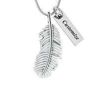 Beautiful Feather Cremation Jewelry for Ashes Funeral Memorial Keepsake Urn Necklace for Human Cremation Pendant for Pet Dog Cat, Metal, not