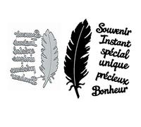 Beautiful Feather French Words Metal Die Cuts,Feather Letters Cutting Dies Cut Stencils for DIY Invitation Card Scrapbooking Album Decorative Embossing Paper Dies Card Making