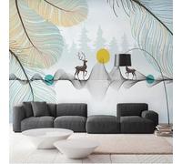 Beautiful Feathered Accent Tree Elk Abstract Line 3D Wallpaper Silky Texture Home Study Office Grey Dining Room Sofa Bedroom Living Room TV Backdrop-300cm×210cm