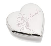 Beautiful February Birthday Flower Violet Engraved Design Heart Trinket Box, Personalised Name