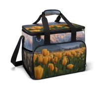 Beautiful Field of Yellow Tulips Camping Cooler Bag Insulated Beach Coolers Portable Leak Proof Bags with Shoulder Strap