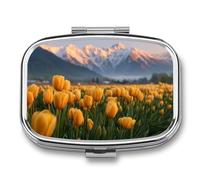 Beautiful Field of Yellow Tulips Pill Box 2 Compartment Portable Medicine Pill Case Travel Pill Organizer for Pocket Purse