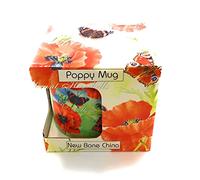 Beautiful Fine Bone China Mug Poppy and Butterfly Design Presented in a Quality Gift Present Box
