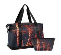 Beautiful Fire Leopard Large Travel Duffel Luggage Gym Sports Carry with Toiletry Bag for Business Trips 2 Pcs Set, beautiful fire leopard, One Size