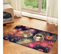 Beautiful Firework print Pet Food Mat Absorbent Non-Slip PU Leather Feeding Mat for Dogs Cats Pet Bowl Placemat