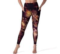 Beautiful Fireworks Bloom Women's Yoga Pants with Pockets High Waisted Legging Tights for Workout Gym
