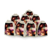 Beautiful Fireworks Bunches Pocket Cotton And Hemp with Drawstring 8 Pieces Reusable Gift Bags Jewelry Pouch for Wedding DIY Craft Party (4.9 X 6.7 Inch)
