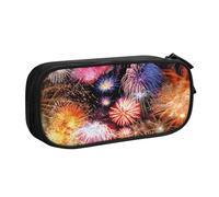Beautiful Fireworks Large Capacity Double Layer Pencil Case,Customizable Full Print Polyester Fabric Organizer-School, Office, Travel Makeup Pouch