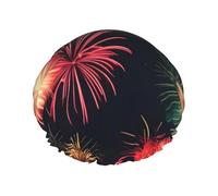 Beautiful Fireworks Print Elastic And Reusable Hair Bath Caps Double Waterproof Layers Bathing Hat