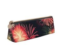 Beautiful Fireworks Print Leather Pencil Case Zipper Pencil Multifunctional Stationery Bags