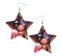 Beautiful Fireworks Printed Leather Pierced Earring Set, 1 Pair Lightweight Bohemian Earrings Birthday Party Jewelry Gifts For Women