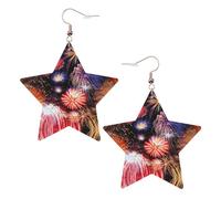 Beautiful Fireworks Printed Leather Pierced Earring Set, 1 Pair Lightweight Bohemian Earrings Birthday Party Jewelry Gifts For Women