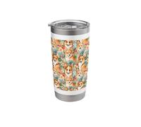 Beautiful Floral Dogs Pattern Pembroke Welsh Corgi Stainless Steel Insulated Tumbler