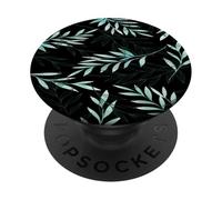 Beautiful Floral Pattern Green Leaves Flowers Black PopSockets Adhesive PopGrip